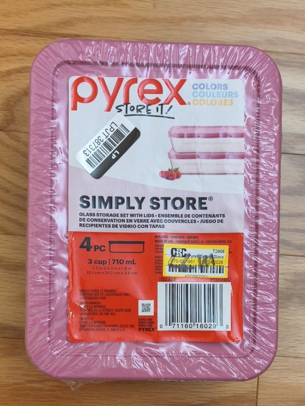Pyrex Simply Store Pink Glass Food Storage Set - 4pc NWT